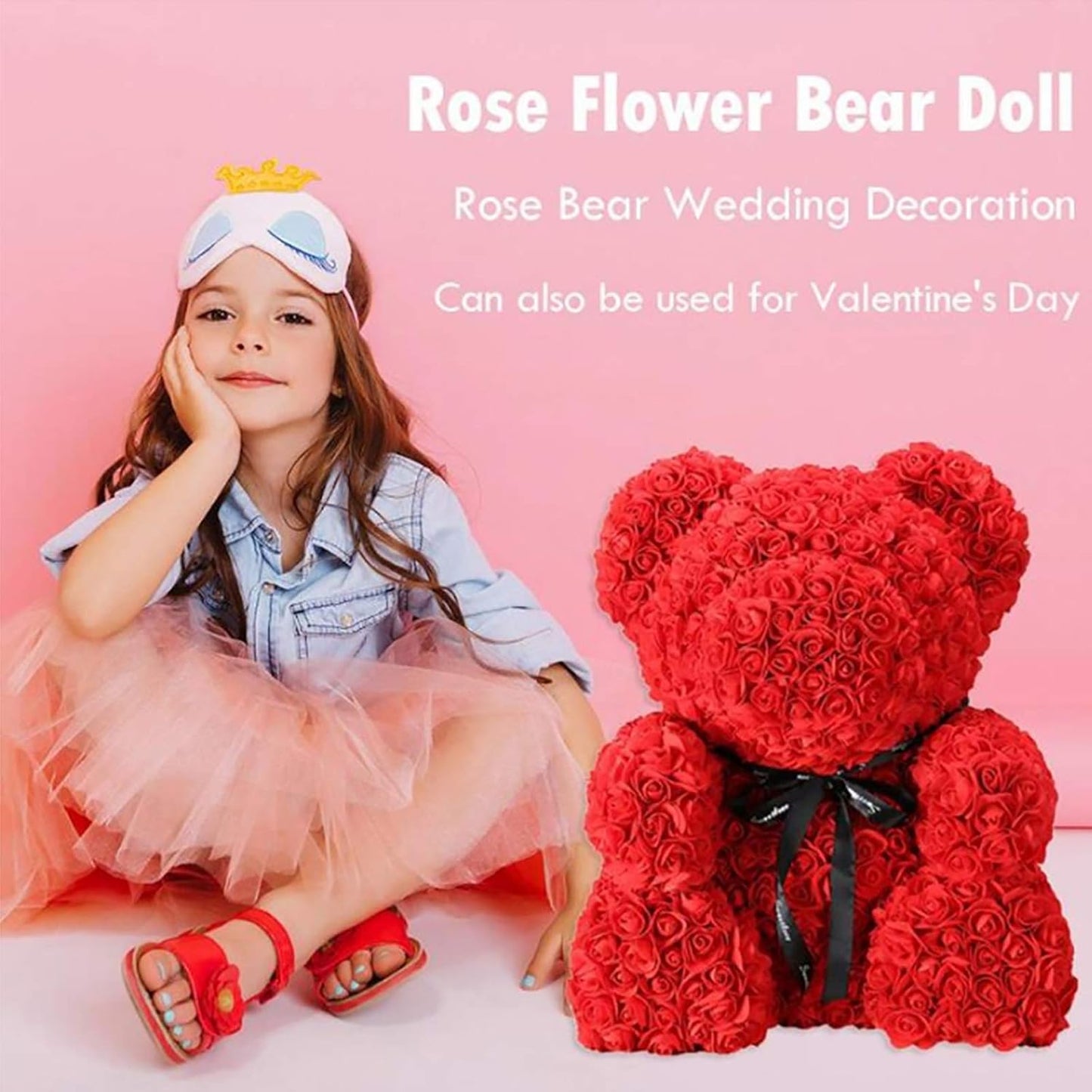 Rose Bear Rose Teddy Bear Best Gift for Valentines Day, Anniversary, Birthdays & Bridal Showers 10 Inch (Red)