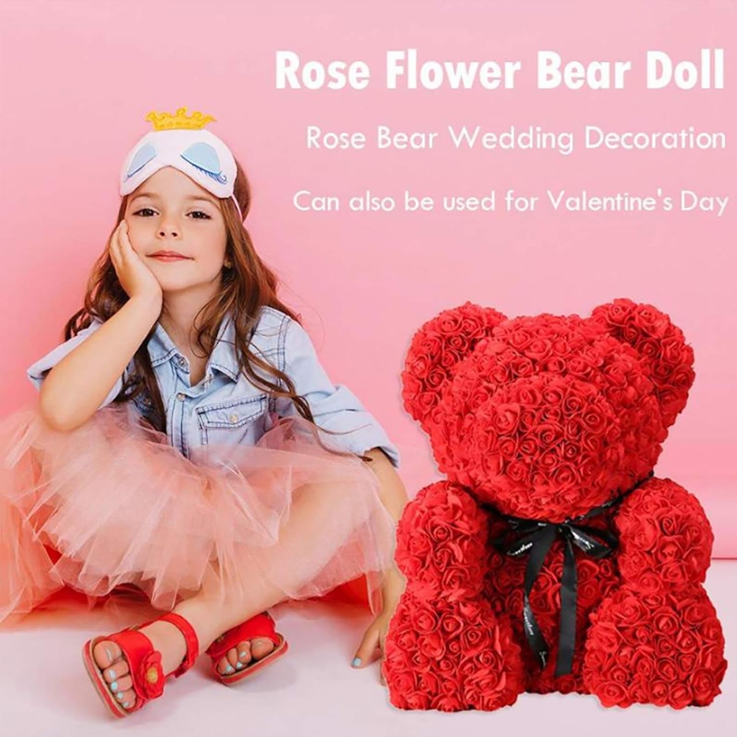 Rose Bear Rose Teddy Bear Best Gift for Valentines Day, Anniversary, Birthdays & Bridal Showers 10 Inch (Red)