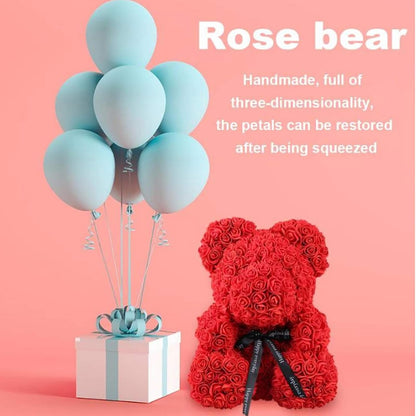 Rose Bear Rose Teddy Bear Best Gift for Valentines Day, Anniversary, Birthdays & Bridal Showers 10 Inch (Red)