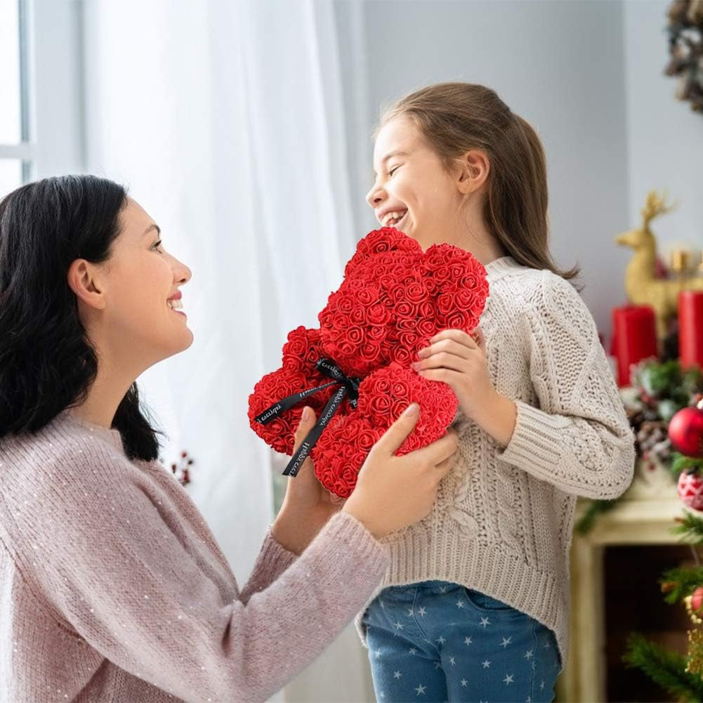 Rose Bear Rose Teddy Bear Best Gift for Valentines Day, Anniversary, Birthdays & Bridal Showers 10 Inch (Red)