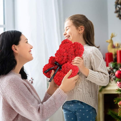 Rose Bear Rose Teddy Bear Best Gift for Valentines Day, Anniversary, Birthdays & Bridal Showers 10 Inch (Red)