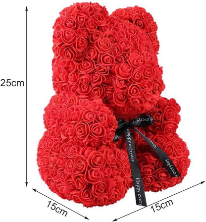 Rose Bear Rose Teddy Bear Best Gift for Valentines Day, Anniversary, Birthdays & Bridal Showers 10 Inch (Red)