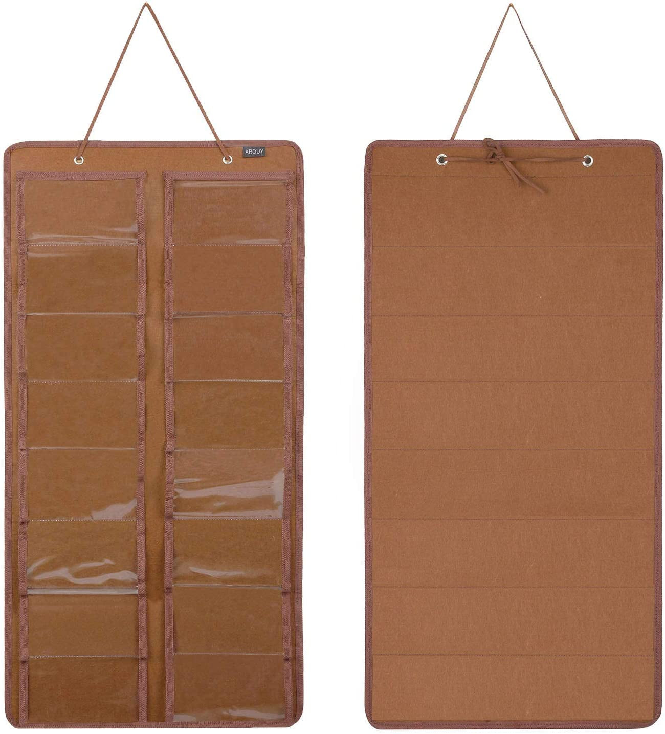 Sunglasses Organizer Storage, Hanging Dust Proof Wall Pocket Glasses Organizer - 16 Felt Slots Sunglass Organizers Holder with Metal Hook and Sturdy Rope (Brown, Dust Proof)